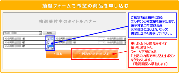 抽選フォームで希望の商品を申し込む